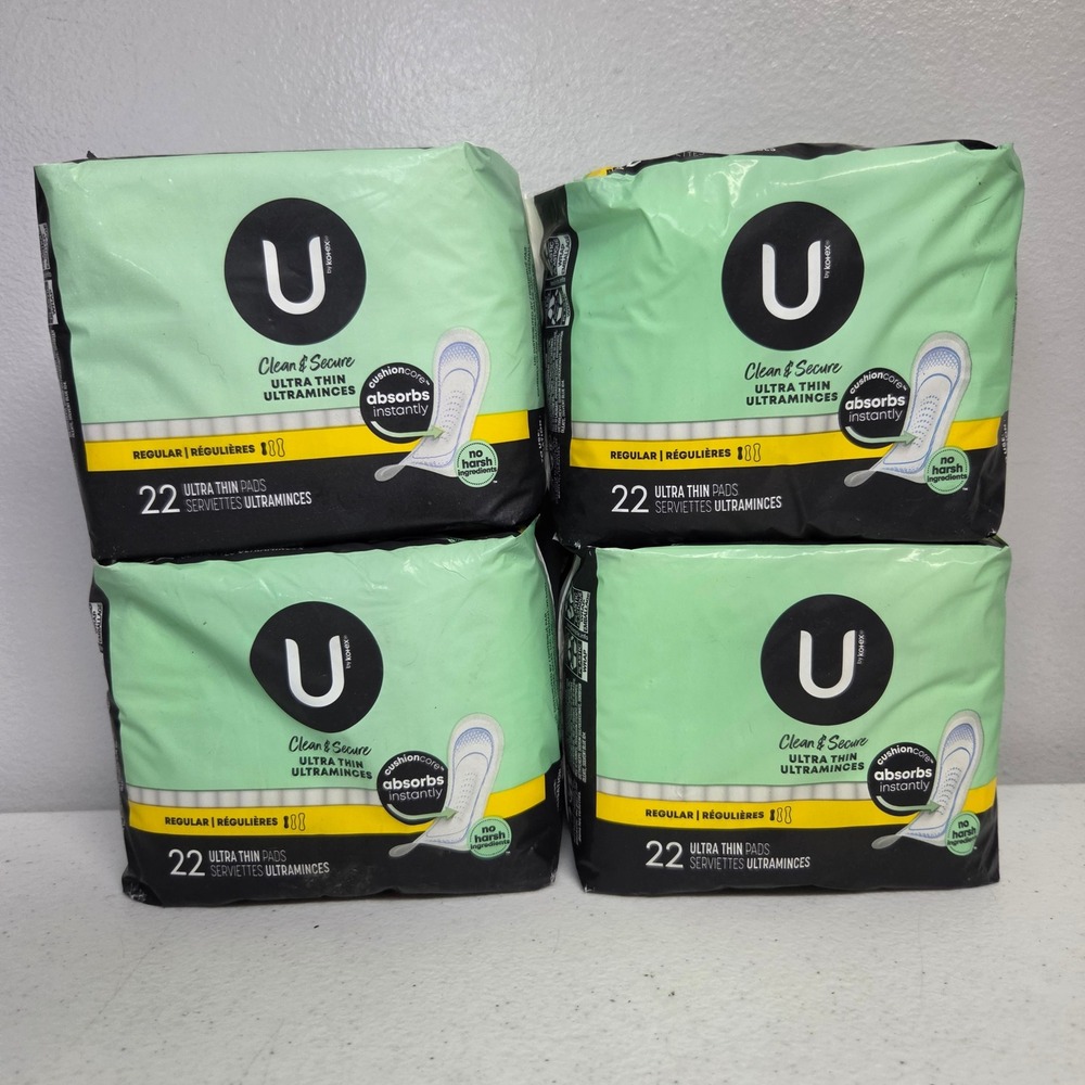 U by Kotex Clean & Secure Ultra Thin Pads Regular 22 Count 4 Pack 88 Total